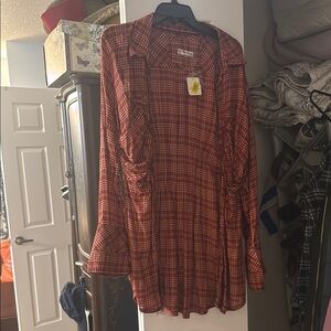 We The Free Red Button Down Shirt Casual Top